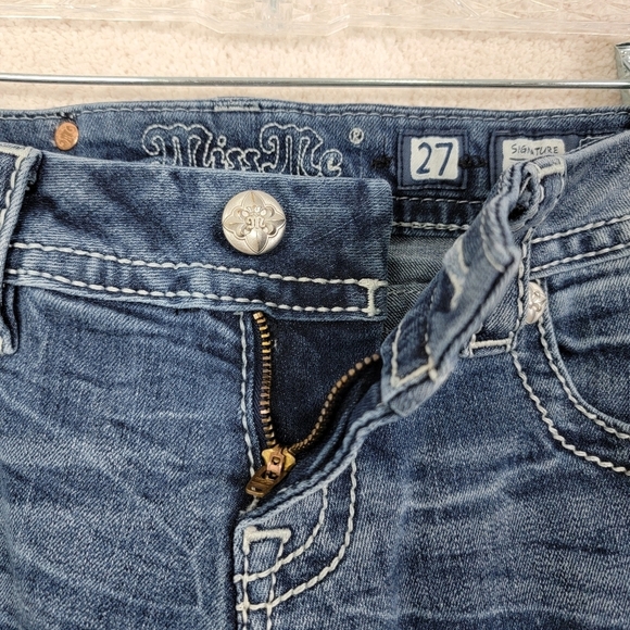 Miss Me Signature Skinny Bling Distressed Pockets Low Rise Denim Blue Jean Sz 27 - Picture 5 of 15